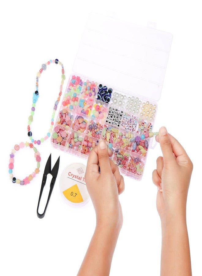 ambitieux DIY Bracelet Making Kit - 700+ pcs24 Colorful Beads, 10m Elastic Thread, Jute Bag, and Cutter - Gift for Girls Birthdays (Multicolor Mix 2) - Image 5